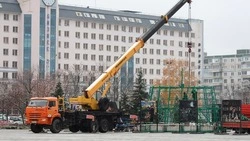 Новогоднюю ёлку начали монтировать на площади Победы
